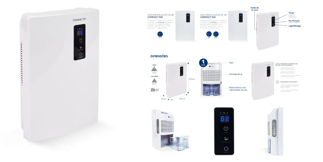 Desumidificador de ar Desidrat Compact Íon – Ionizador – Branco – Bivolt – Thermomatic