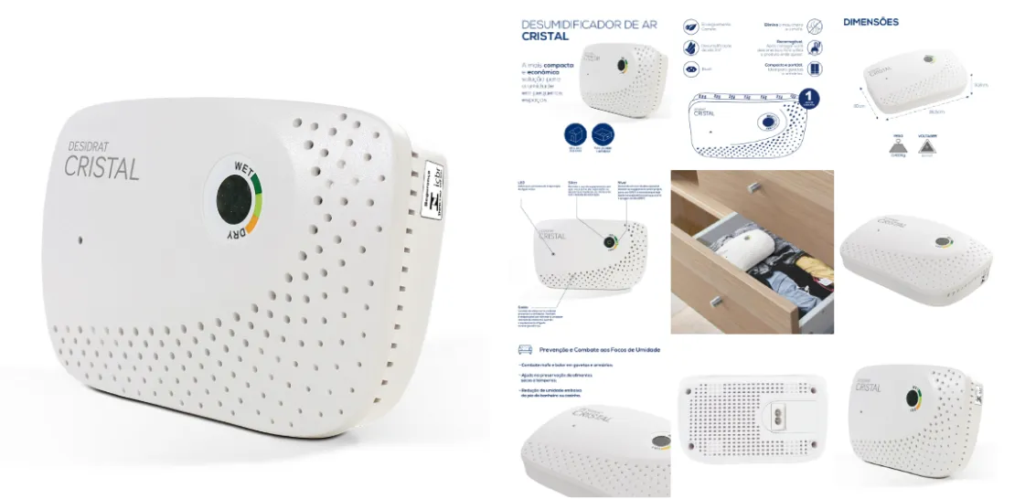 Desumidificador de ar Desidrat Cristal – Bivolt – Recarregável – Sílica renovável – Thermomatic