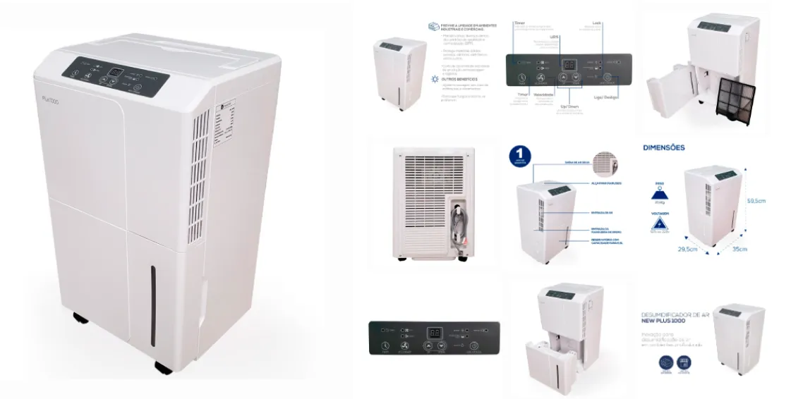 Desumidificador de ar Desidrat Plus 1000 – 220v – Painel digital – Timer – Umidostato – Thermomatic
