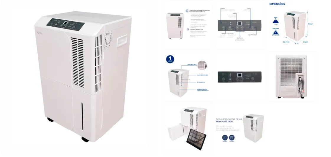 Desumidificador de ar Desidrat New Plus 1500 – 220v – Painel digital – Timer – Umidostato – Thermomatic